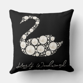 ブラックバックエレガントグラウンドにホワイトパールスワン クッション