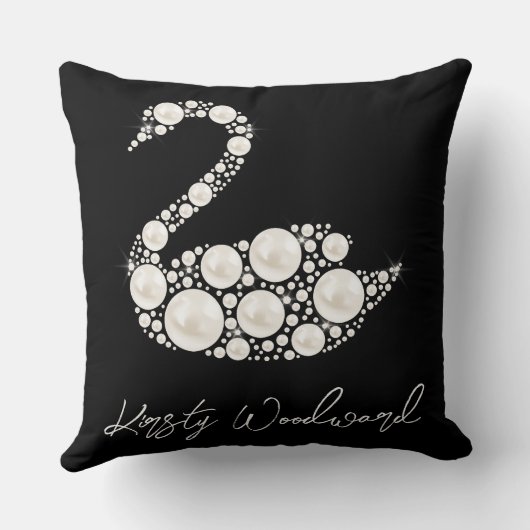 ブラックバックエレガントグラウンドにホワイトパールスワン クッション (裏面)