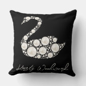ブラックバックエレガントグラウンドにホワイトパールスワン クッション (正面)