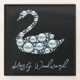 ブラックバックエレガントグラウンドのブルーパールスワン ガラスコースター