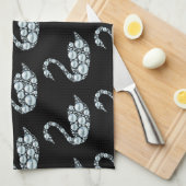 ブラックバックエレガントグラウンドのブルーパールスワン キッチンタオル (四つ折り)