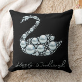 ブラックバックエレガントグラウンドのブルーパールスワン クッション (ブランケット)