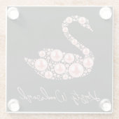 ブラックバックエレガントグラウンド上のピンクパールスワン ガラスコースター (裏面)