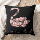 ブラックバックエレガントグラウンド上のピンクパールスワン クッション (ブランケット)