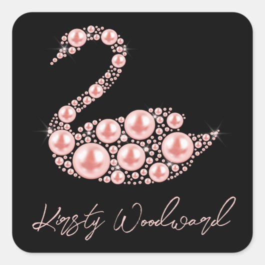 ブラックバックエレガントグラウンド上のピンクパールスワン スクエアシール (正面)