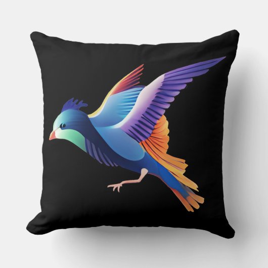 ブラックバックグラウンドで飛行中の鳥 クッション (正面)