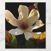 ブラックバックグラウンドマグノリア花ワインボトル ワインラベル (シングルラベル)