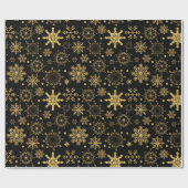 ブラックバックグランドクリスマスに金色のスノーフレーク ラッピングペーパー (フラット)