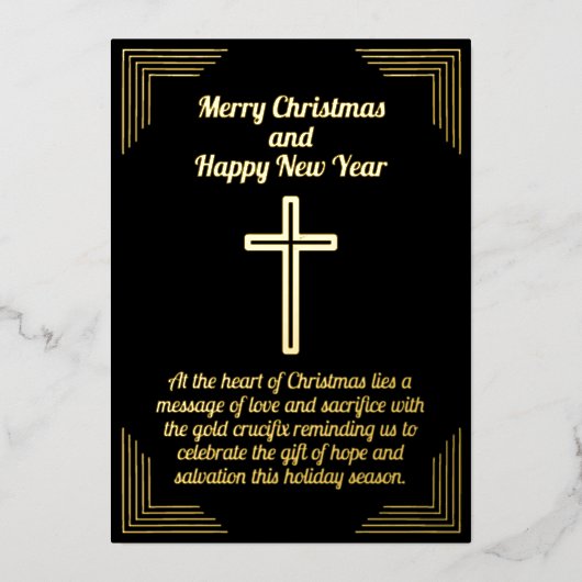 ブラックバックグランドフォイルカード上の金色の十字架 箔シーズンカード (正面)