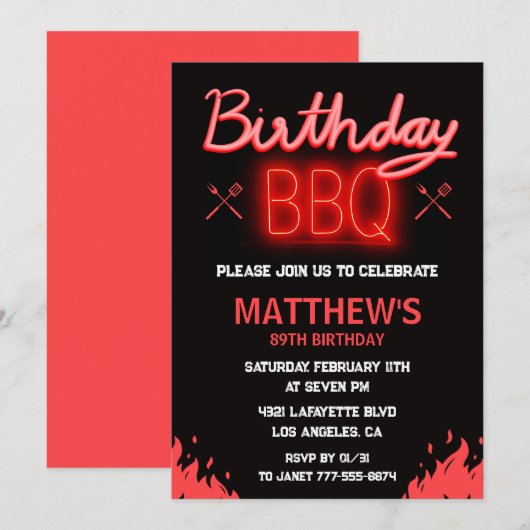 ブラックバックヤードbbq89歳の誕生日 招待状 (正面/裏面)