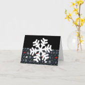 ブラックバック葉付きクリスマススノーフレーク カード (黄色い花)