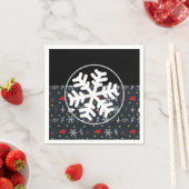 ブラックバック葉付きクリスマススノーフレーク スタンダードカクテルナプキン (インサイチュ)