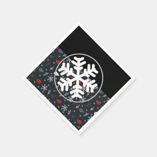 ブラックバック葉付きクリスマススノーフレーク スタンダードカクテルナプキン (角)