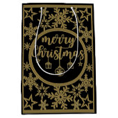 ブラックバッグと金ゴールドクリスマスエレメント ミディアムペーパーバッグ (正面)