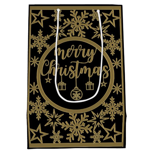 ブラックバッグと金ゴールドクリスマスエレメント ミディアムペーパーバッグ (裏面)