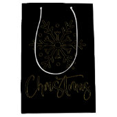 ブラックバッグと金ゴールドクリスマススノーフレーク ミディアムペーパーバッグ (正面)