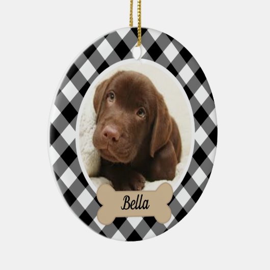 ブラックバッファローカスタムプレイド子犬の写真 セラミックオーナメント (右)