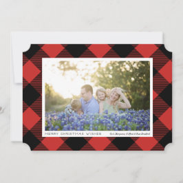 ブラックバッファローチェックプレイド上の赤いフォトホリデー