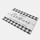 ブラックバッファローチェックメリークリスマスファミリー名 ドアマット (アングル)