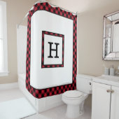 ブラックバッファローチェック付きモノグラム縁ど シャワーカーテン (インサイチュ)