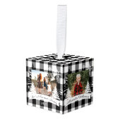 ブラックバッファロープライド素朴パインツリーズ家族の写真 キューブオーナメント (正面アングル)