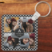 ブラックバッファロープレイドの伐採者写真コラージュ キーホルダー (裏面)