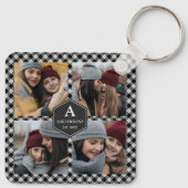 ブラックバッファロープレイドの伐採者写真コラージュ キーホルダー (裏面)