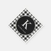 ブラックバッファロープレイドイニシャルモノグラム スタンダードカクテルナプキン (角)