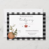 ブラックバッファロープレイドカボチャ感謝祭ディナー 招待状 (正面)