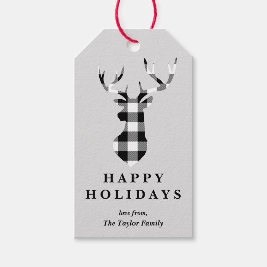 ブラックバッファロープレイドクリスマスディアシルエット ギフトタグ (正面)