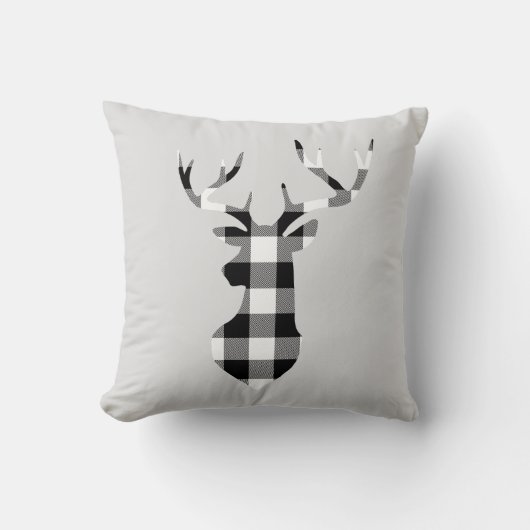 ブラックバッファロープレイドクリスマスディアシルエット クッション (正面)