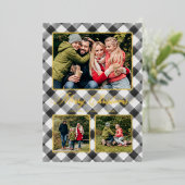 ブラックバッファロープレイドクリスマスフォトコラージュ 箔シーズンカード (立ち正面)