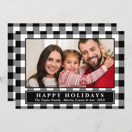 ブラックバッファロープレイドクリスマスフォトホリデーカード シーズンカード (正面/裏面)