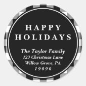 ブラックバッファロープレイドクリスマス差出人住所 ラウンドシール (正面)