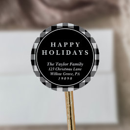 ブラックバッファロープレイドクリスマス差出人住所 ラウンドシール