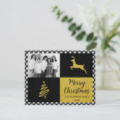 ブラックバッファロープレイドゴールドのクリスマスファミリー写真 シーズンカード (スタンド正面)