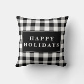 ブラックバッファロープレイドハッピーホリデーズクリスマス クッション (裏面)