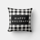 ブラックバッファロープレイドハッピーホリデーズクリスマス クッション (正面)