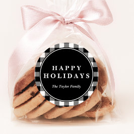 ブラックバッファロープレイドパターンクリスマスプレゼント ラウンドシール