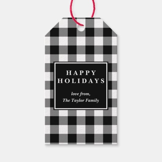 ブラックバッファロープレイドパターンクリスマス ギフトタグ (正面)