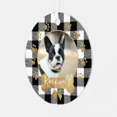 ブラックバッファロープレイドパターン金ゴールドボウファミリーフォト メタルオーナメント (正面左)