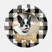 ブラックバッファロープレイドパターン金ゴールドボウファミリーフォト メタルオーナメント (裏面)