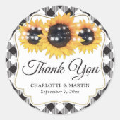 ブラックバッファロープレイドヒマワリ結婚の感謝 ラウンドシール (正面)