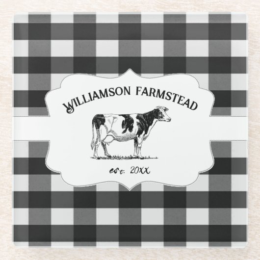 ブラックバッファロープレイドファームカウズ ガラスコースター (正面)