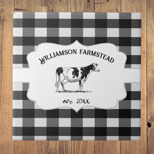 ブラックバッファロープレイドファームカウデコレーション タイル