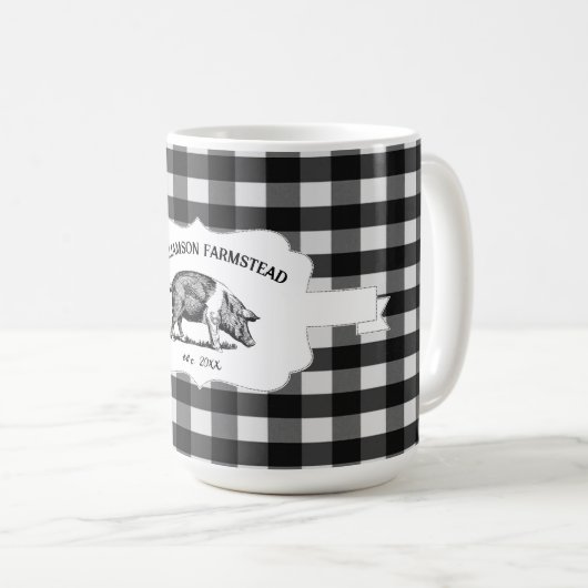 ブラックバッファロープレイドファームピグコーヒーマグ コーヒーマグカップ (正面右)