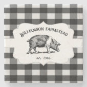 ブラックバッファロープレイドファームピッグストーンコースター ストーンコースター (正面)