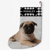 ブラックバッファロープレイドペットドッグ骨モノグラム写真 スモールクリスマスストッキング (裏面)