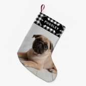 ブラックバッファロープレイドペットドッグ骨モノグラム写真 スモールクリスマスストッキング (正面 (吊り時))