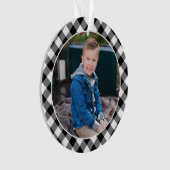 ブラックバッファロープレイドホリデーパーソナライズされた写真 オーナメント (正面)